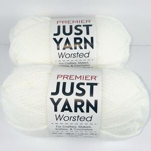 Premier JUST YARN WORSTED 109 yards (2 Skeins) WHITE Crochet Medium 4 NEW